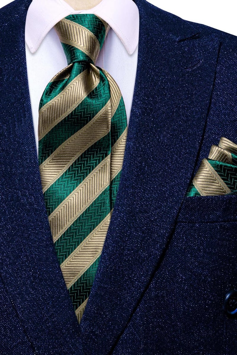 Dubulle Mens Paisley Striped Tie and Handkerchief Cufflinks Tie Set for Men Wedding Business Formal - Image 2